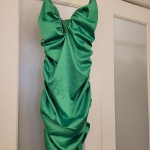 Green sexy satin dress